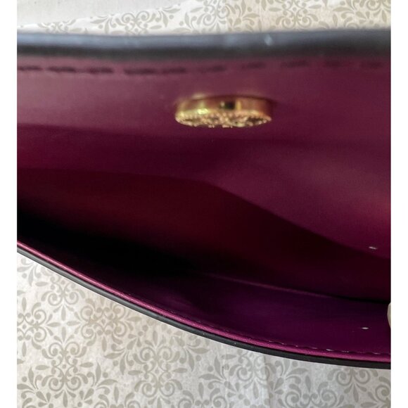 Black Faux Leather Wristlet Clutch With Gold-Tone Snap Closure & Purple Interior - Picture 2 of 2